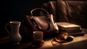 fashionable women accessories on an antique table in nature generated by ai